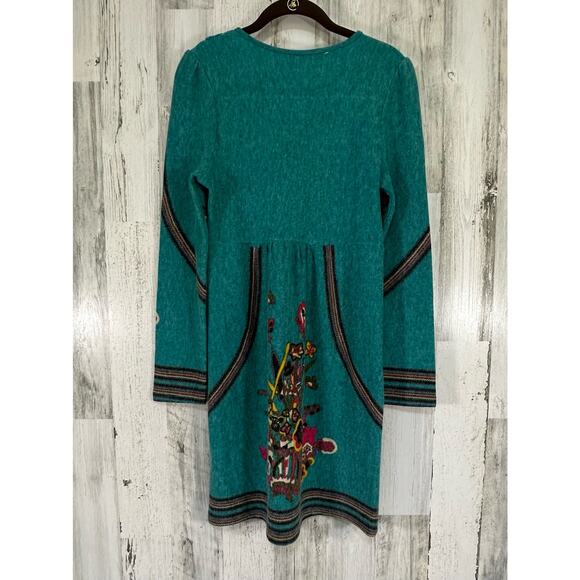 Aryeh Womens Sweater Dress Medium (XS) Teal Green Floral Butterflies Boho Lace - Picture 3 of 9